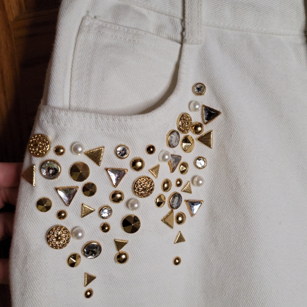 Vintage Monique Jeans White Emblished Size 9/10 - Picture 4 of 10